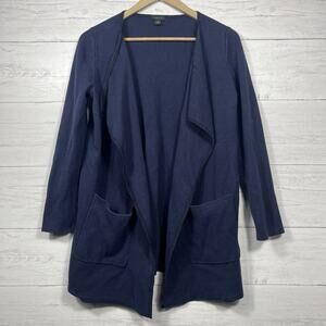 Ann Taylor womens blue long sleeve cardigan size medium pockets cotton viscose